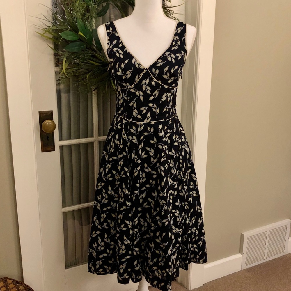 GAP Black Dress with Cream Leaf Print